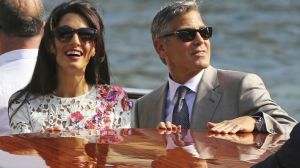 Wedding - George Clooney and Amal Alamuddin in floral Giambattista Valli Couture dress.jpg